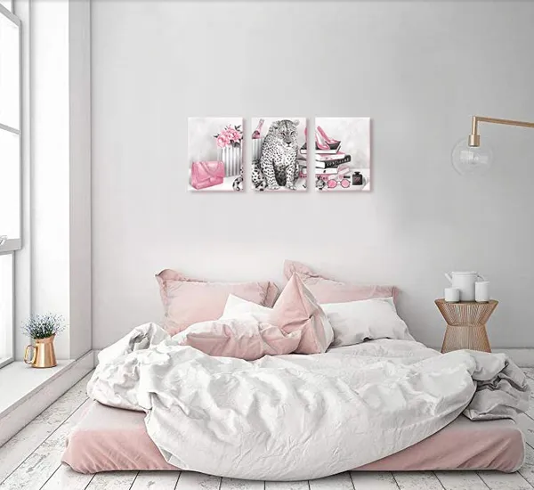 Pink_Glam_Fashion_Picture_Pink_Blush_Wall_Art_Leopard_Books_High_Heel_Shoes_Perfume_Canvas_Prints_|_For_Modern_Home_Office_Woman_Girl_Makeup_Bedroom_Wall_Decoration_Creative_Design_Gift_(12X16X3)