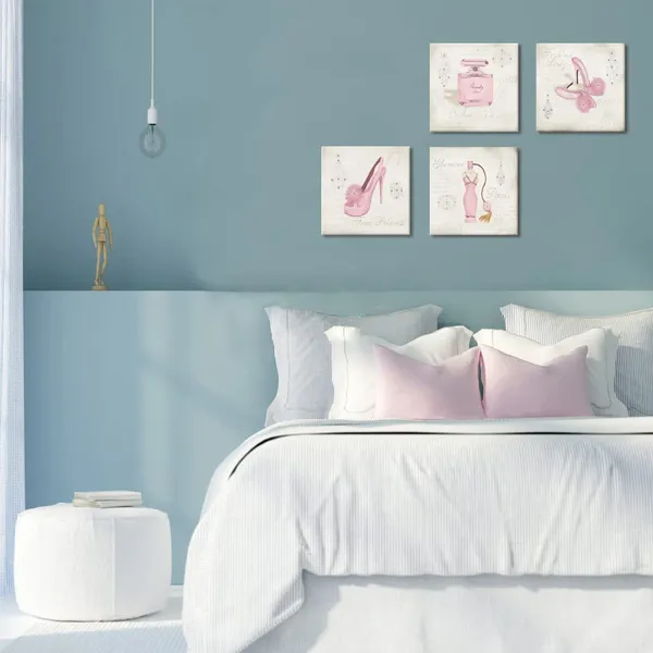 Pink_Canvas_Wall_Art,Fashion_Dress,High_Heels,Perfume,Clothes_Shop,Shoe_Store_Wall_Decor_Art,Canvas_Prints_With_Frame,Unique_Design