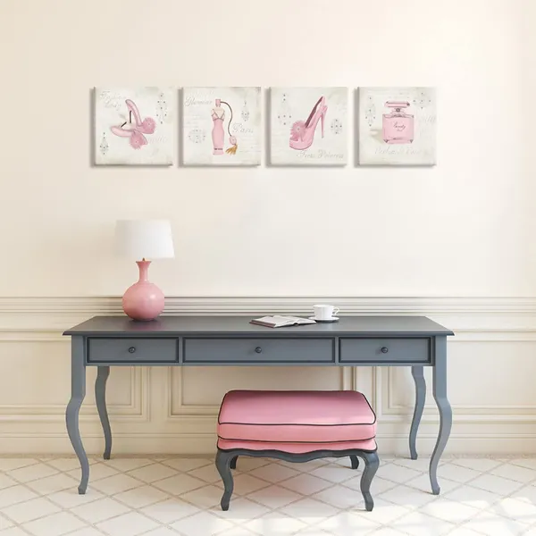 Pink_Canvas_Wall_Art,Fashion_Dress,High_Heels,Perfume,Clothes_Shop,Shoe_Store_Wall_Decor_Art,Canvas_Prints_With_Frame,Unique_Design