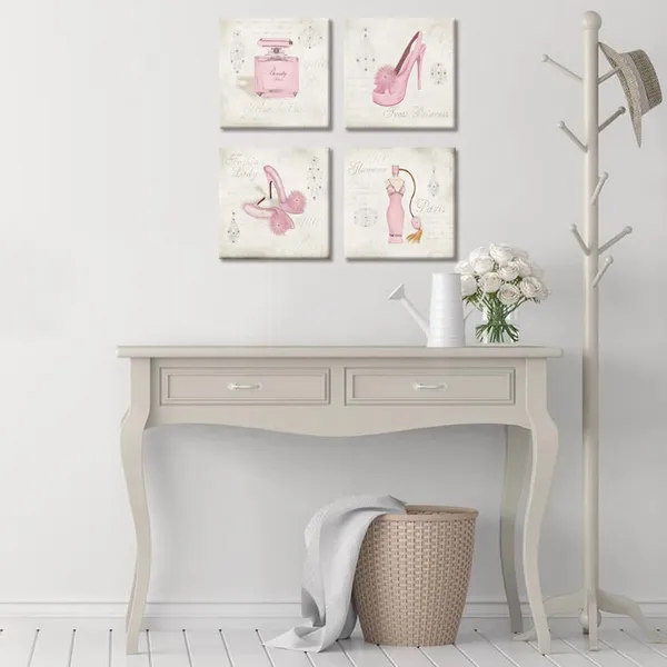Pink_Canvas_Wall_Art,Fashion_Dress,High_Heels,Perfume,Clothes_Shop,Shoe_Store_Wall_Decor_Art,Canvas_Prints_With_Frame,Unique_Design
