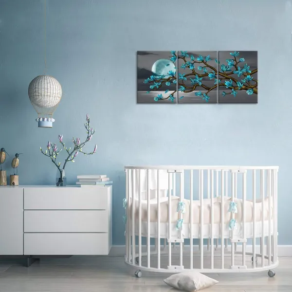 Multicolor_Flowers_Wall_Art_Teal_Magnolia_Moon_Black_And_White_Sea_Seascape_Canvas_Prints_Art_Gallery_Wrap_Floral_Decoration_Modern_Living_Room_Bedroom_Canvas_Decor