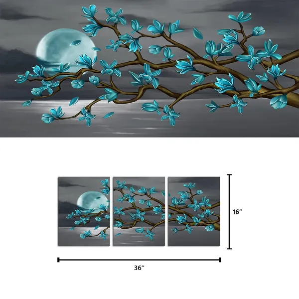 Multicolor_Flowers_Wall_Art_Teal_Magnolia_Moon_Black_And_White_Sea_Seascape_Canvas_Prints_Art_Gallery_Wrap_Floral_Decoration_Modern_Living_Room_Bedroom_Canvas_Decor