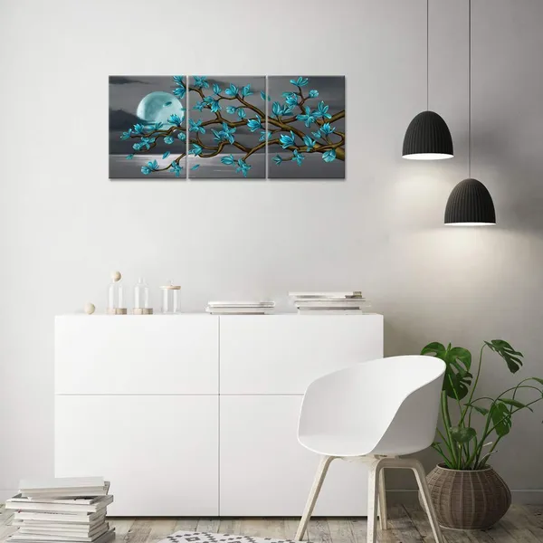 Multicolor_Flowers_Wall_Art_Teal_Magnolia_Moon_Black_And_White_Sea_Seascape_Canvas_Prints_Art_Gallery_Wrap_Floral_Decoration_Modern_Living_Room_Bedroom_Canvas_Decor