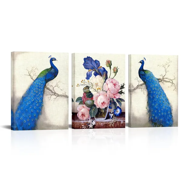 Multicolor_Peacock_Canvas_Art_Prints,Peacock_Canvas_Wall_Art_Home_Wall_Decal,Canvas_Art_With_Frame,Ready_Hanging_On,Animal_Peacock_Wall_Art_(Modern_Blue_Medium)