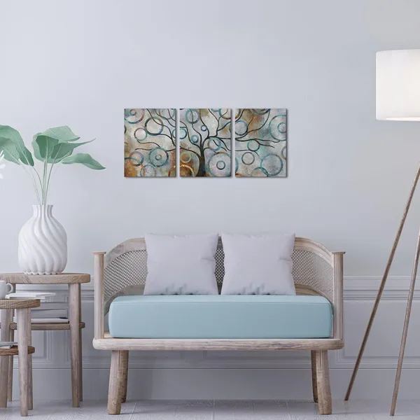 Multicolor_Canvas_Wall_Art_Prints_Abstract_Geometry_Circles_Tree_Of_Life_Blue_Grey_Brown_Painting_Picture_Modern_Artwork_Framed_Ready_To_Hang_|_For_Bedroom_Living_Room_Home_Office_Decoration