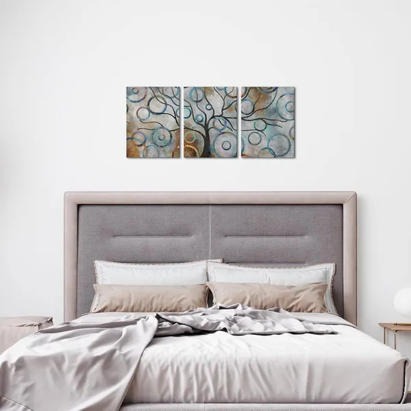Multicolor_Canvas_Wall_Art_Prints_Abstract_Geometry_Circles_Tree_Of_Life_Blue_Grey_Brown_Painting_Picture_Modern_Artwork_Framed_Ready_To_Hang_|_For_Bedroom_Living_Room_Home_Office_Decoration