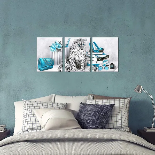 Multicolor_Glam_Fashion_Picture_Turquoise_Blue_Grey_Wall_Art_Leopard_Books_High_Heel_Shoes_Perfume_Canvas_Prints_|_For_Modern_Home_Office_Woman_Girl_Makeup_Bedroom_Wall_Decoration_Creative_Design_Gift