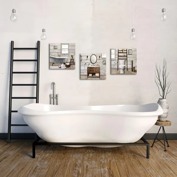 Brown_Bathroom_Wall_Art_Farmhouse_Bathroom_Decor_Painting,_Framed_Canvas_Wall_Art_12X12Inchx3Pieces_(Brown)