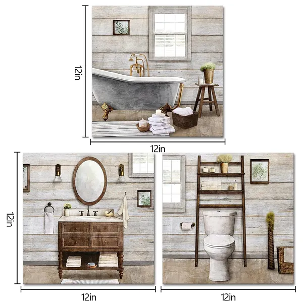 Brown_Bathroom_Wall_Art_Farmhouse_Bathroom_Decor_Painting,_Framed_Canvas_Wall_Art_12X12Inchx3Pieces_(Brown)