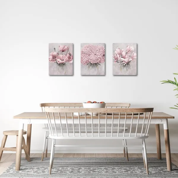 Pink_Flower_Wall_Art_Bedroom_Wall_Decor_Floral_Decor_Art_Print_Bathroom_Living_Dining_Room_Kitchen_Decor_Pictures,_Framed_12Inx16Inx3Pieces_(Pink)