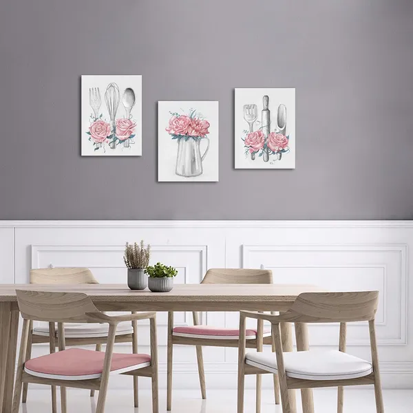 Pink_Kitchen_Art_Pink_Kitchen_Decor_Painting_Framed_Ready_To_Hang_12X16Inchx3Pieces_(Pink)
