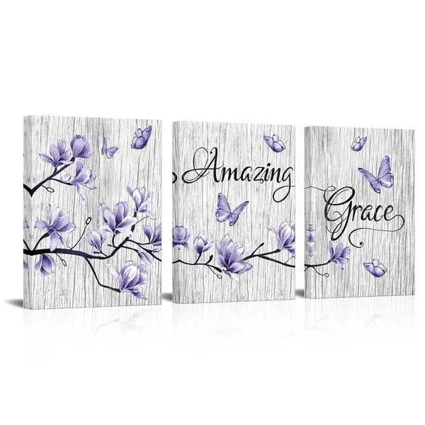 Purple_Purple_Wall_Decor_Abstract_Flowers_And_Butterfly_Painting_Purple_Canvas_Wall_Art_Amazing_Grace_Print_Bathroom_Bedroom_Home_Office_Wall_Decoration,_Framed_Artwork_(Purple)