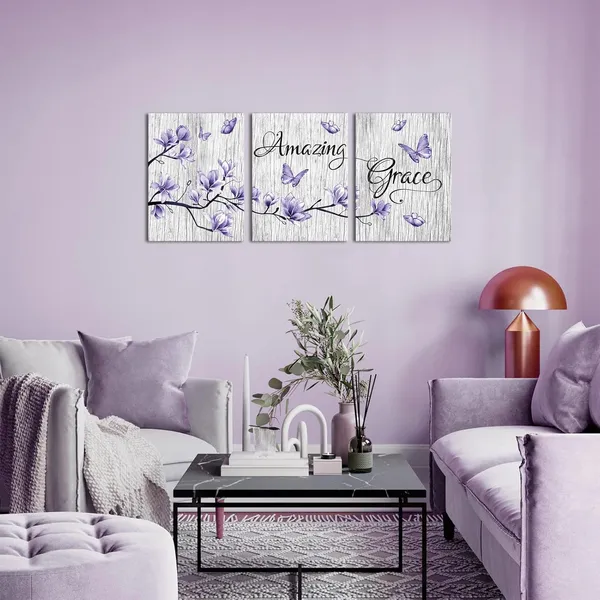 Purple_Purple_Wall_Decor_Abstract_Flowers_And_Butterfly_Painting_Purple_Canvas_Wall_Art_Amazing_Grace_Print_Bathroom_Bedroom_Home_Office_Wall_Decoration,_Framed_Artwork_(Purple)