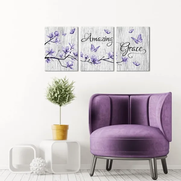 Purple_Purple_Wall_Decor_Abstract_Flowers_And_Butterfly_Painting_Purple_Canvas_Wall_Art_Amazing_Grace_Print_Bathroom_Bedroom_Home_Office_Wall_Decoration,_Framed_Artwork_(Purple)