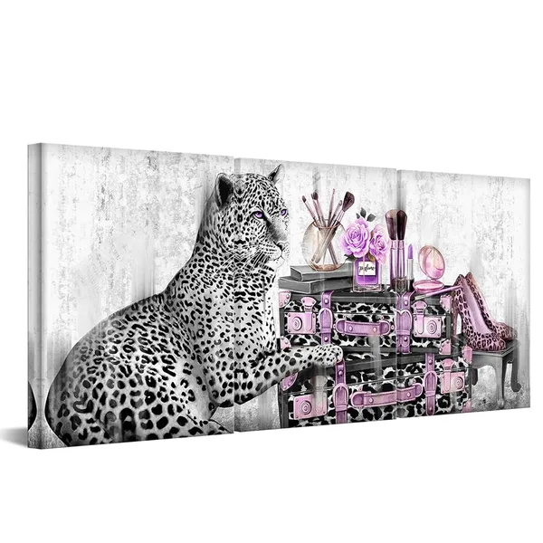 Purple_Purple_Fashion_Accessories_Picture_|_For_Woman_Bedroom_Salon_Makeup_Room_Wall_Black_And_White_Leopard_With_Bags_High_Heel_Shoes_Perfume_Glam_Canvas_Prints_Artwork_Decoration_Luxury_Design