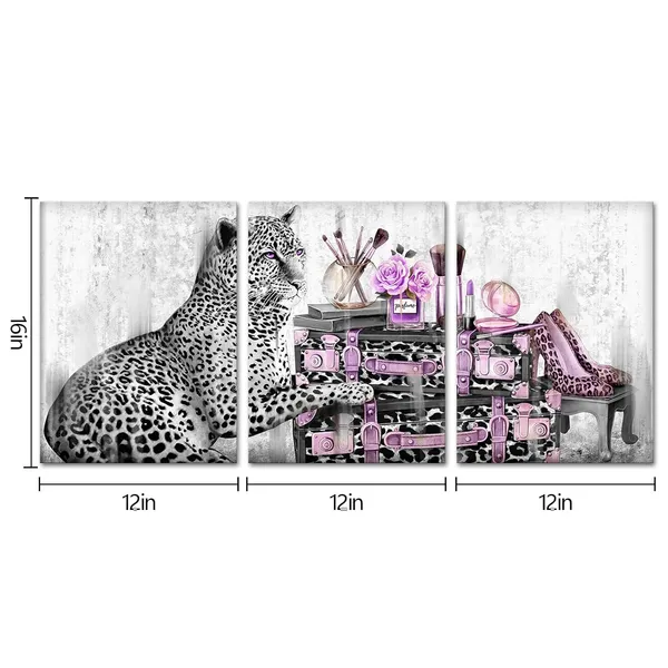 Purple_Purple_Fashion_Accessories_Picture_|_For_Woman_Bedroom_Salon_Makeup_Room_Wall_Black_And_White_Leopard_With_Bags_High_Heel_Shoes_Perfume_Glam_Canvas_Prints_Artwork_Decoration_Luxury_Design