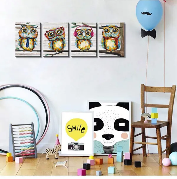 Multicolor_4_Pieces_Happy_Owl_Family_Canvas_Prints_Animal_Painting_Wall_Decor_Dad_Mom_And_Kids_Canvas_Prints_Wall_Art_Decor_|_For_Modern_Home_Child_Bedroom_Nursery_Decoration_(01_Owl)