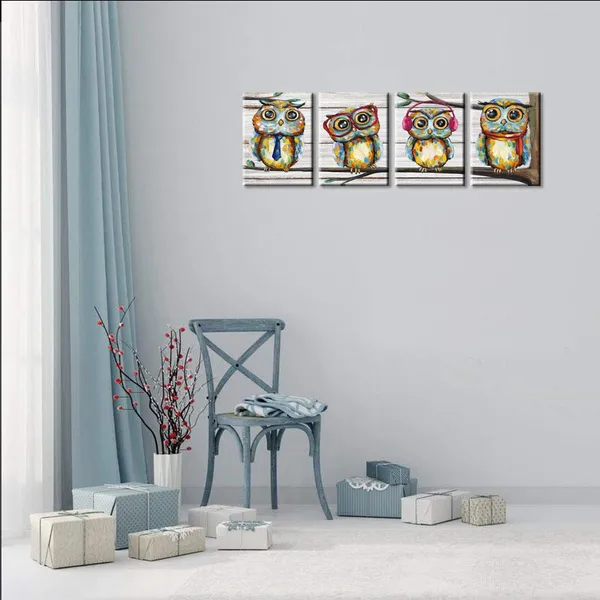Multicolor_4_Pieces_Happy_Owl_Family_Canvas_Prints_Animal_Painting_Wall_Decor_Dad_Mom_And_Kids_Canvas_Prints_Wall_Art_Decor_|_For_Modern_Home_Child_Bedroom_Nursery_Decoration_(01_Owl)