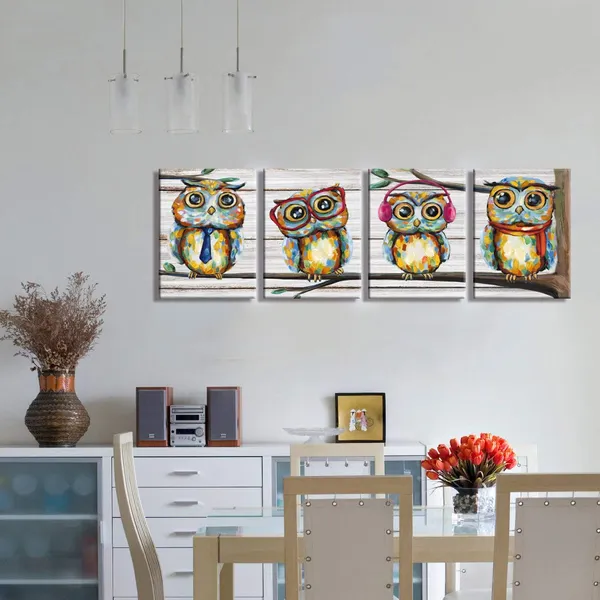Multicolor_4_Pieces_Happy_Owl_Family_Canvas_Prints_Animal_Painting_Wall_Decor_Dad_Mom_And_Kids_Canvas_Prints_Wall_Art_Decor_|_For_Modern_Home_Child_Bedroom_Nursery_Decoration_(01_Owl)