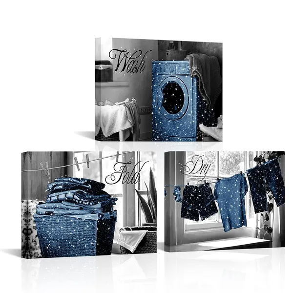 Blue_Laundry_Room_Wash_Dry_Fold_Laundry_Signs_Laundry_Room_Decor_Canvas_Wall_Art_Framed_12X16Inchx3Pieces_(Blue)