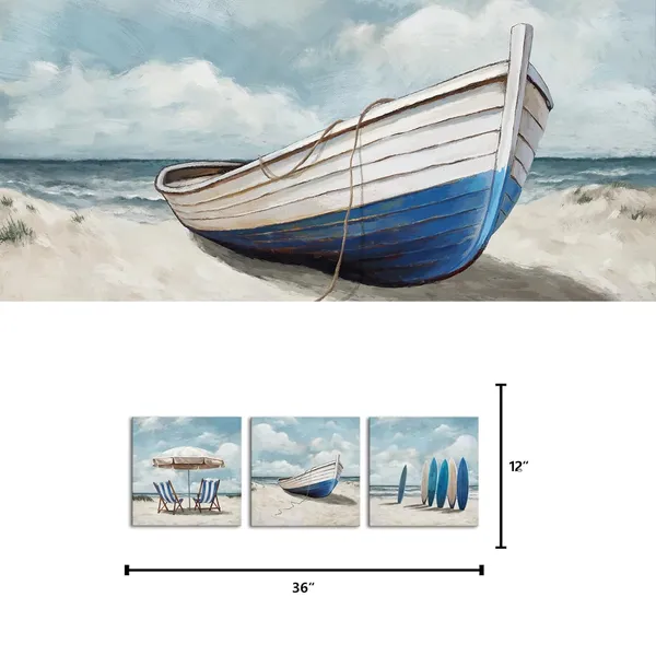 Blue_Coastal_Wall_Art_Beach_Landscape_Painting_Blue_Bathroom_Decor_Picture_Framed_12Inx12Inx3Pieces_(Blue)