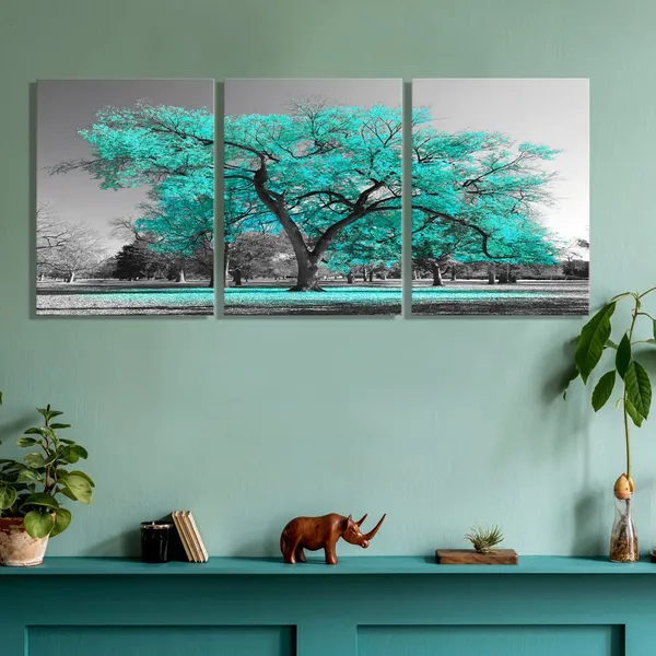 Multicolor_3_Pieces_Teal_Green_Tree_Landscape_Black_And_White_Picture_Prints_Framed_Premium_Gallery_Decor_Painting_Wall_Decoration_|_For_Modern_Living_Room_Office