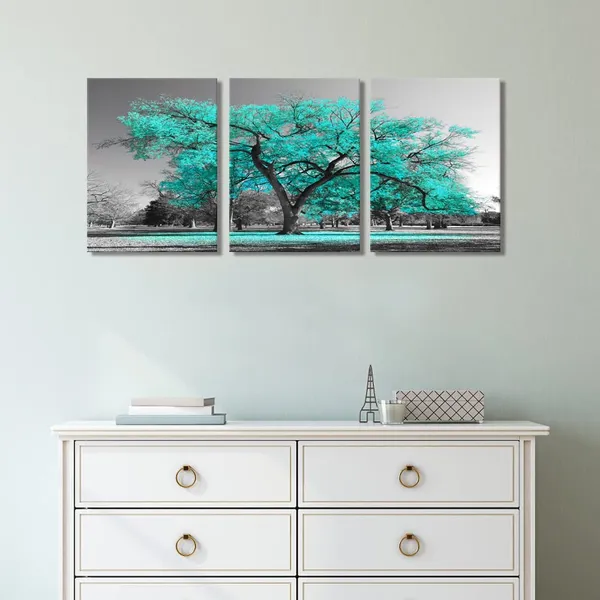 Multicolor_3_Pieces_Teal_Green_Tree_Landscape_Black_And_White_Picture_Prints_Framed_Premium_Gallery_Decor_Painting_Wall_Decoration_|_For_Modern_Living_Room_Office