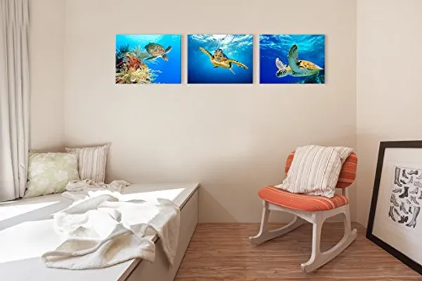 Blue_Animal_Canvas_Wall_Art_Decor_Swimming_Turtle_Canvas_Prints_Underwater_Sea_Wall_Art_Decal_Gallery_Wrapped_Ready_To_Hang_(12"X16"X3_Panels)