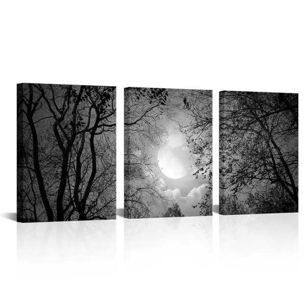 Black_And_White_Black_And_White_Full_Moon_|_Forest_Trees_Picture_Goth_Room_Decor_Canvas_Wall_Art_Framed_Artwork_Gothic_Home_Decor_Living_Room_Bedroom_Home_Office_Decoration_3_Piece