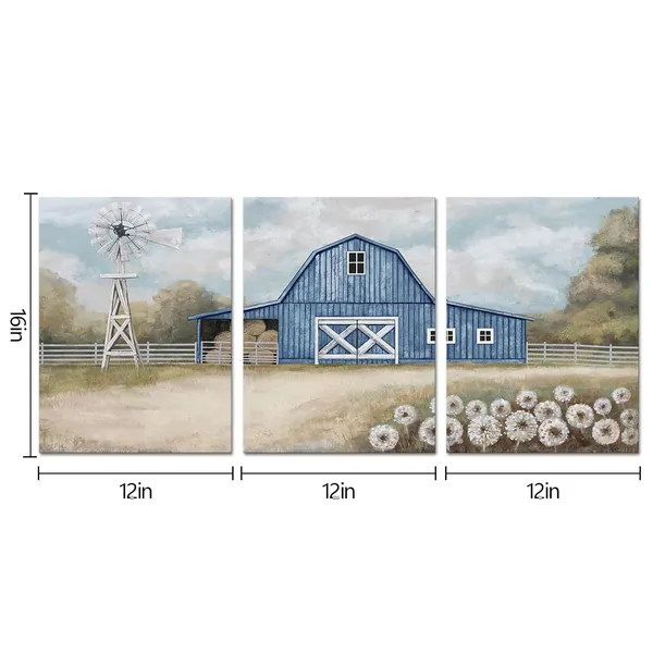 Blue_Farmhouse_Wall_Art_Country_Barn_Windmill_Painting_Wall_Decor_Framed_Artwork_Farmhouse_Landscape_Wall_Decor_(Blue)