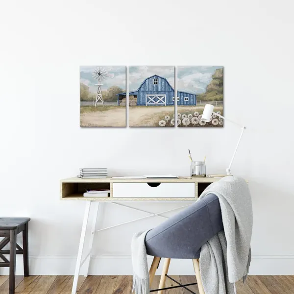 Blue_Farmhouse_Wall_Art_Country_Barn_Windmill_Painting_Wall_Decor_Framed_Artwork_Farmhouse_Landscape_Wall_Decor_(Blue)