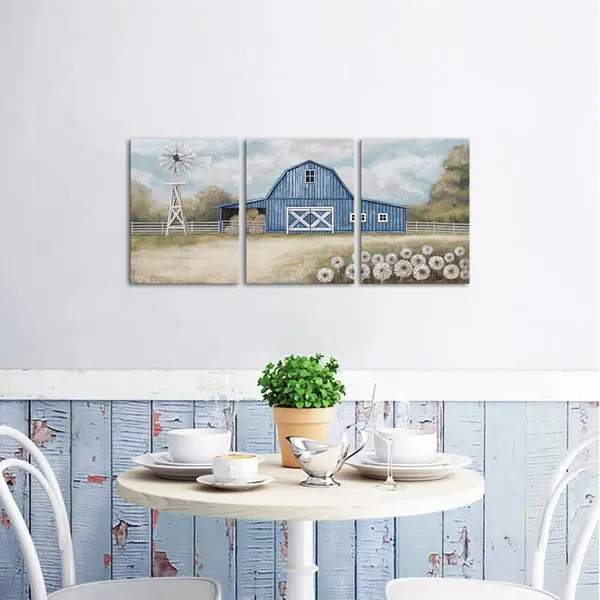 Blue_Farmhouse_Wall_Art_Country_Barn_Windmill_Painting_Wall_Decor_Framed_Artwork_Farmhouse_Landscape_Wall_Decor_(Blue)