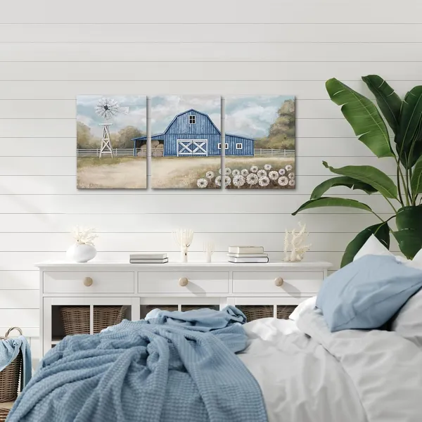 Blue_Farmhouse_Wall_Art_Country_Barn_Windmill_Painting_Wall_Decor_Framed_Artwork_Farmhouse_Landscape_Wall_Decor_(Blue)