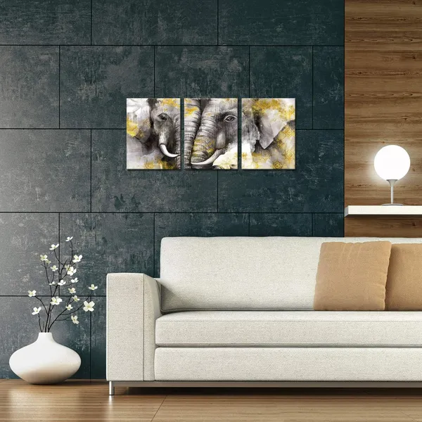 Multicolor_&__Gold_3_Pieces_Elephants_Canvas_Wall_Art_Vintage_Animals_Painting_Giclee_Prints_Ready_To_Hang_|_For_Modern_Home_Living_Room_Bedroom_Decoration