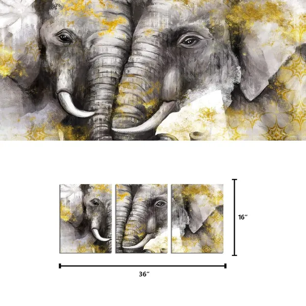 Multicolor_&__Gold_3_Pieces_Elephants_Canvas_Wall_Art_Vintage_Animals_Painting_Giclee_Prints_Ready_To_Hang_|_For_Modern_Home_Living_Room_Bedroom_Decoration