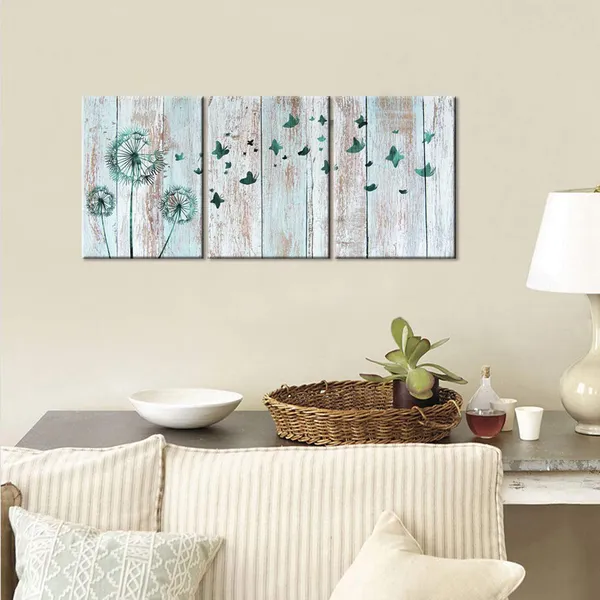 Multicolor_Teal_Abstract_Dandelion_Butterflies_Canvas_Wall_Art_Prints_Gallery_Wrapped_Ready_To_Hang_|_For_Modern_Home_Bedroom_Office_Wall_Decoration_Contemporary_Art_(11_Dandelion)