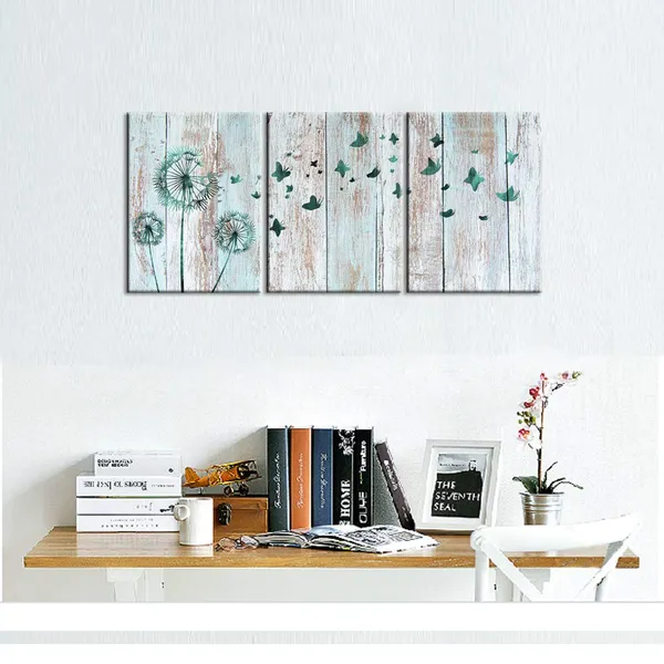 Multicolor_Teal_Abstract_Dandelion_Butterflies_Canvas_Wall_Art_Prints_Gallery_Wrapped_Ready_To_Hang_|_For_Modern_Home_Bedroom_Office_Wall_Decoration_Contemporary_Art_(11_Dandelion)
