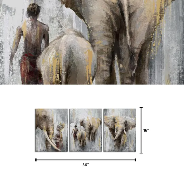 Multicolor_Africa_Safari_Elephant_Painting_Africa_Tribal_Ethnic_Ancient_African_Woman_Man_With_Elephant_Canvas_Wall_Art_Prints_Ready_To_Hang_Retro_Gold_Picture_Artwork_|_For_Wall_Decoration