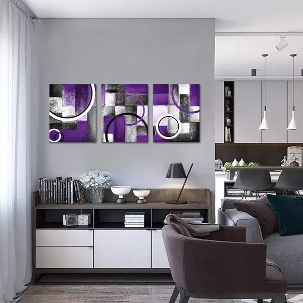 Purple_Purple_And_Grey_Abstract_Geometric_Circle_Canvas_Wall_Art_Purple_Room_Decor_Picture_Framed_Artwork_|_For_Living_Room_Bedroom_Wall_Decoration_Ready_To_Hang_(Purple)