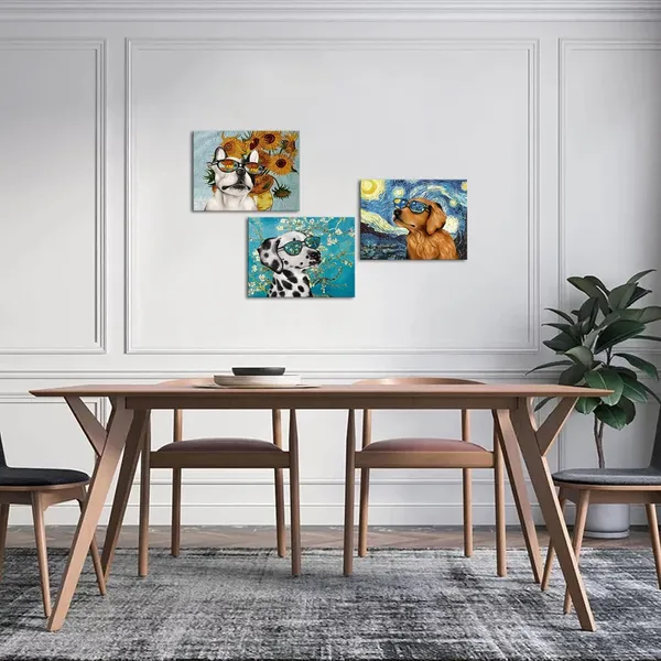 Blue_&__Yellow_Creative_Dog_Picture_|_For_Wall_Decor_Van_Gogh_Starry_Night_Sunflower_Sunflower_Painting_Prints_In_Dog'S_Sunglasses_Bulldog_Dalmatian_Golden_Retriever_Poster_|_For_Living_Room_Pet_Club_Bedroom_Deocration
