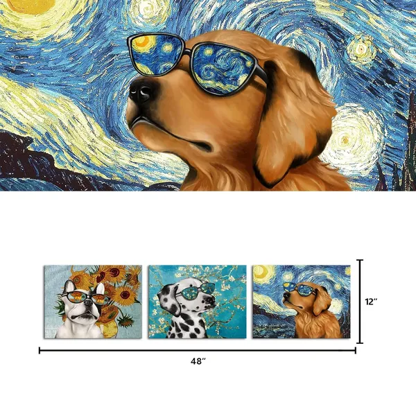Blue_&__Yellow_Creative_Dog_Picture_|_For_Wall_Decor_Van_Gogh_Starry_Night_Sunflower_Sunflower_Painting_Prints_In_Dog'S_Sunglasses_Bulldog_Dalmatian_Golden_Retriever_Poster_|_For_Living_Room_Pet_Club_Bedroom_Deocration