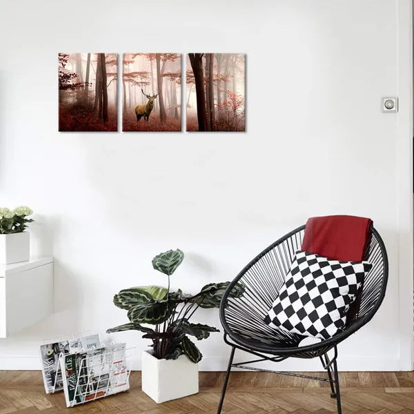 Multicolor_Deer_In_Red_Autumn_Foggy_|_Forest_Picture_Indeer_Elk_Stag_Canvas_Prints_|_For_Home_Living_Room_Bedroom_Wall_Decoration_Ready_To_Hang
