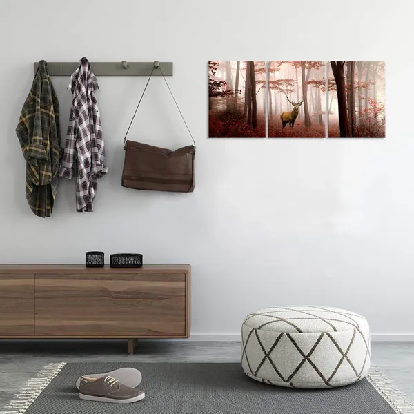 Multicolor_Deer_In_Red_Autumn_Foggy_|_Forest_Picture_Indeer_Elk_Stag_Canvas_Prints_|_For_Home_Living_Room_Bedroom_Wall_Decoration_Ready_To_Hang