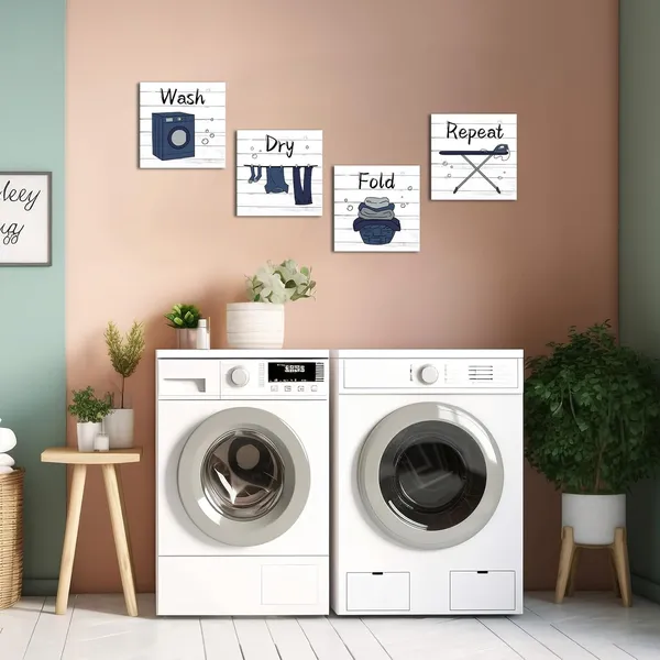 White_Laundry_Sign_Wash_Dry_Fold_Laundry_Decorations_Laundry_Wall_Decor,_Framed_12X12Inchx4Pieces_(White)
