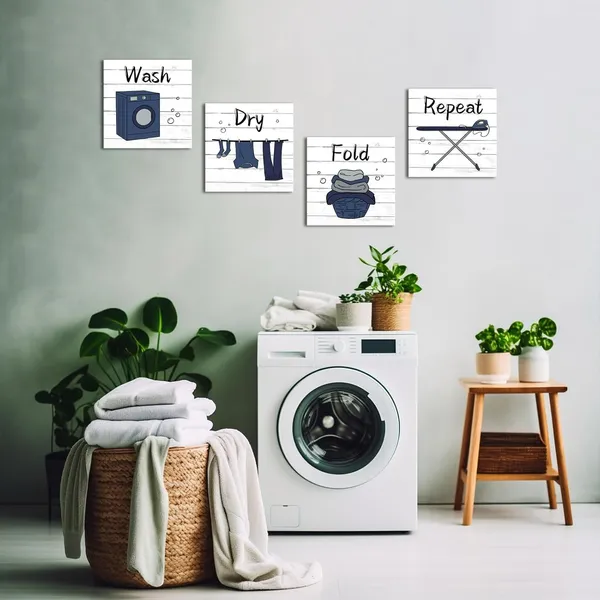 White_Laundry_Sign_Wash_Dry_Fold_Laundry_Decorations_Laundry_Wall_Decor,_Framed_12X12Inchx4Pieces_(White)