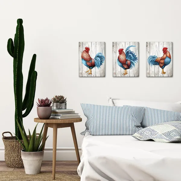 Gray_Rooster_Kitchen_Decor_Chicken_Decor_Pictures_Framed_Canvas_Wall_Art_Farm_House_Decor_12Inx16Inx3Pieces_(Gray)