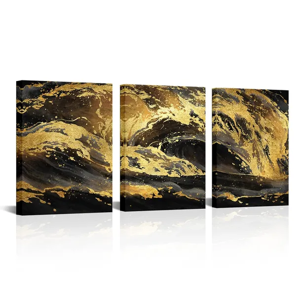 Multicolor_Gold_And_Black_Abstract_Canvas_Wall_Art_|_For_Modern_Home_Living_Room_Bedroom_Wall_Decoration_(Waves)