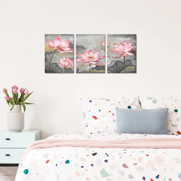 Pink_Pink_Lotus_Flowers_Canvas_Wall_Art_Elegant_Water_Lily_Floral_Painting_Prints_Asian_Zen_Style_Artwork_|_For_Living_Room_Bathroom_Bedroom_Wall_Decoration