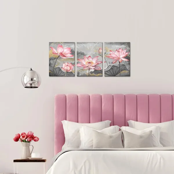 Pink_Pink_Lotus_Flowers_Canvas_Wall_Art_Elegant_Water_Lily_Floral_Painting_Prints_Asian_Zen_Style_Artwork_|_For_Living_Room_Bathroom_Bedroom_Wall_Decoration