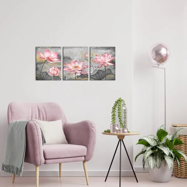 Pink_Pink_Lotus_Flowers_Canvas_Wall_Art_Elegant_Water_Lily_Floral_Painting_Prints_Asian_Zen_Style_Artwork_|_For_Living_Room_Bathroom_Bedroom_Wall_Decoration